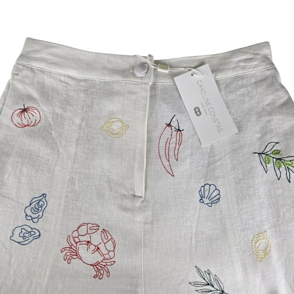 Caroline Constas Embroidered Off White Linen Blend Skirt 4 Maxi Length NEW - Picture 8 of 12
